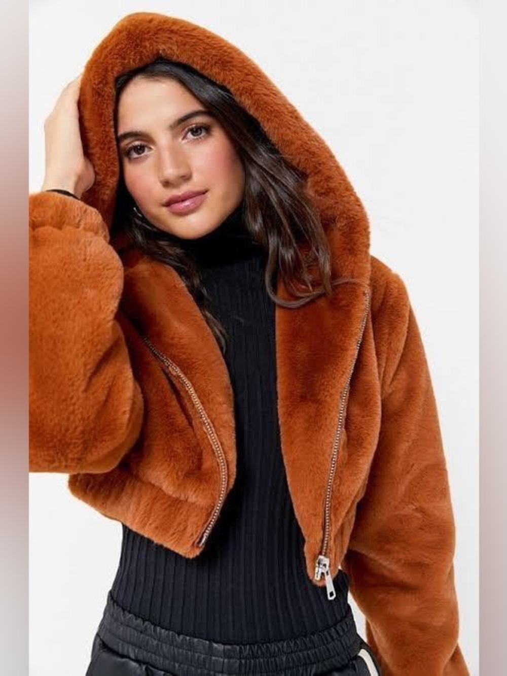 Urban Outfitters Cropped Teddy Jacket in Warm Camel